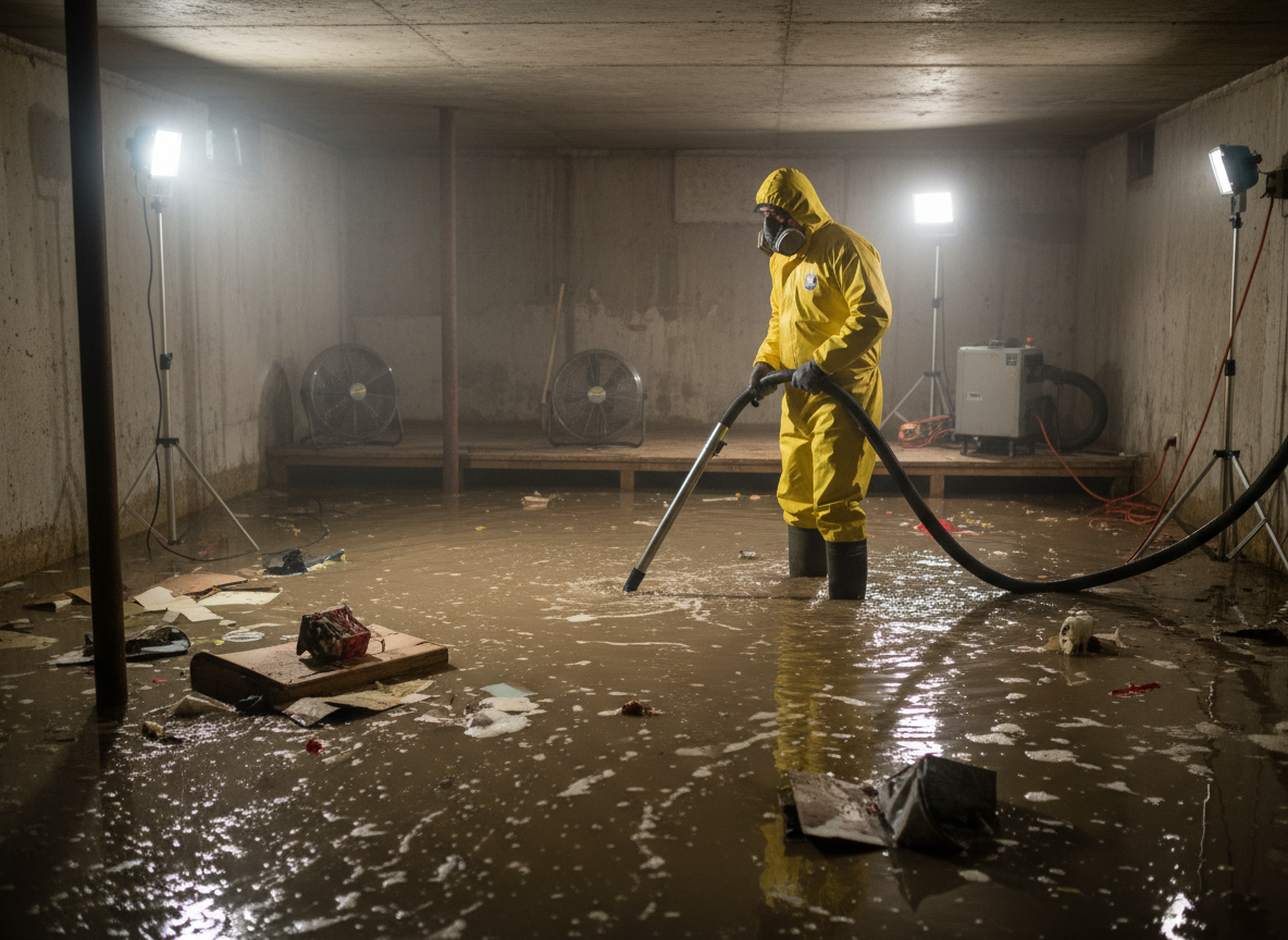 Basement flood cleanup in Burton