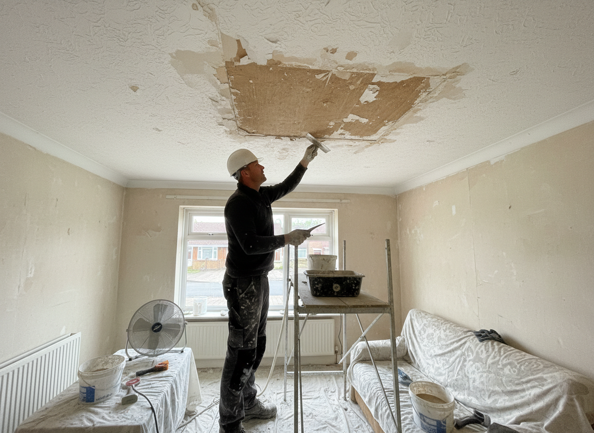 Ceiling water damage repair in Burton